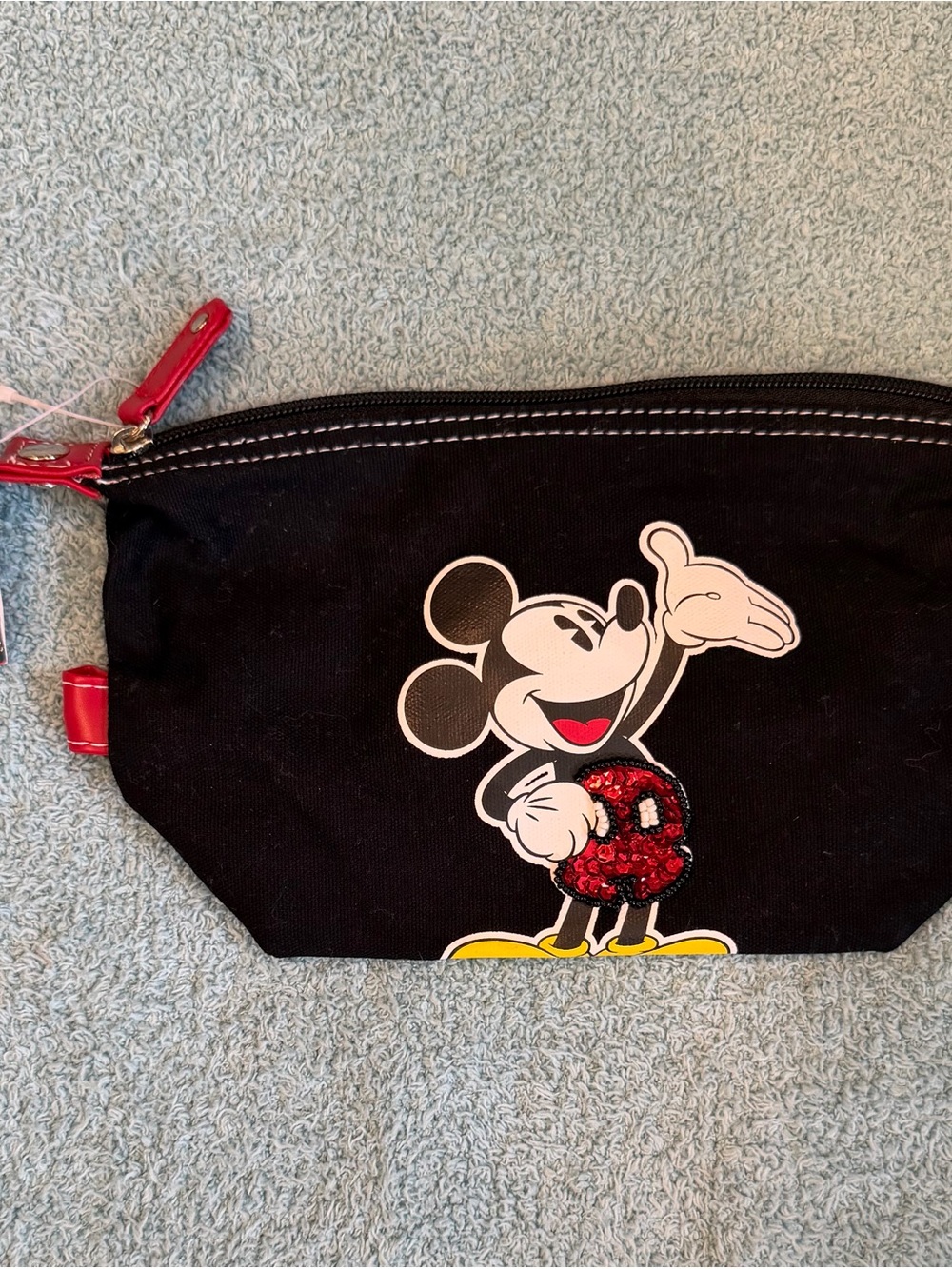 Disney Black Mickey Mouse Sequin Cosmetic Bag with Red Accents - Picture 1 of 5